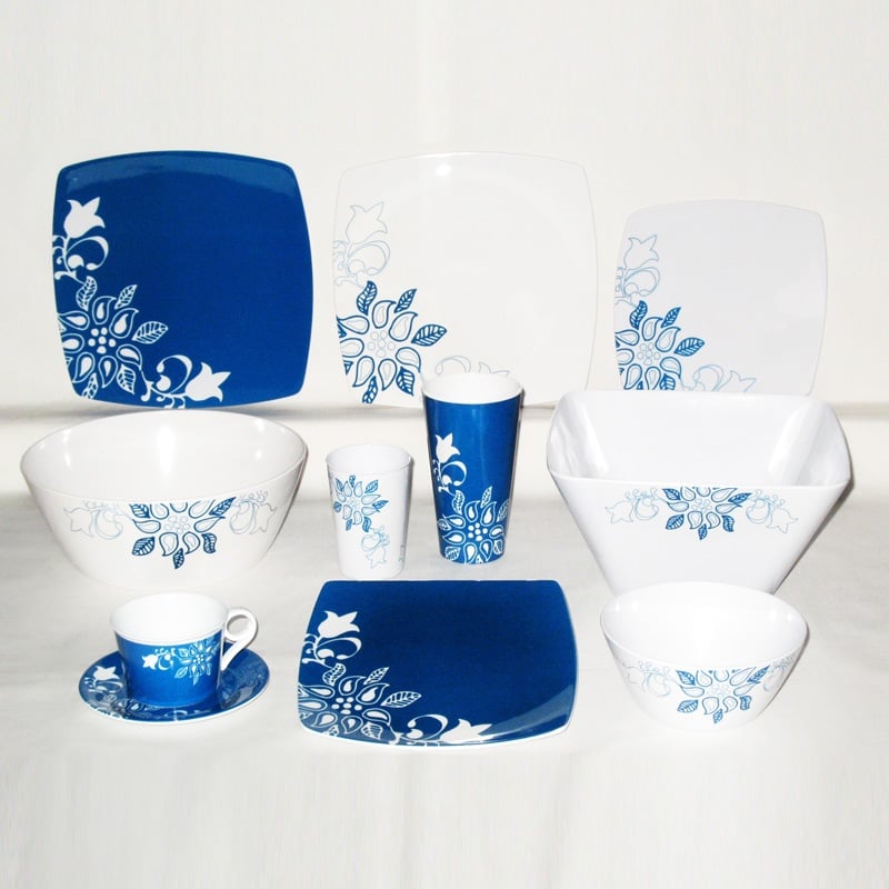 1112-16 Elegant Floral, Blue Melamine Dinnerware