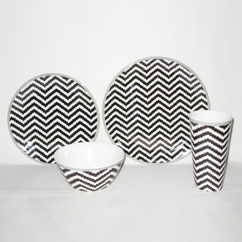 2333 Black & White Design Melamine Dinner Set