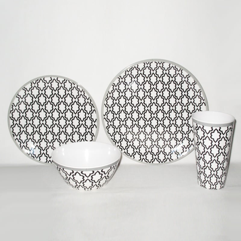 2331 Black & White Design Melamine Dinner Set