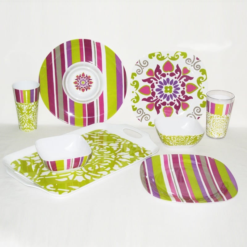 Floral & Stripes Design Melamine Dinnerware