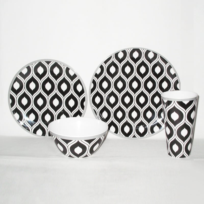 2332 Black & White Design Melamine Dinner Set