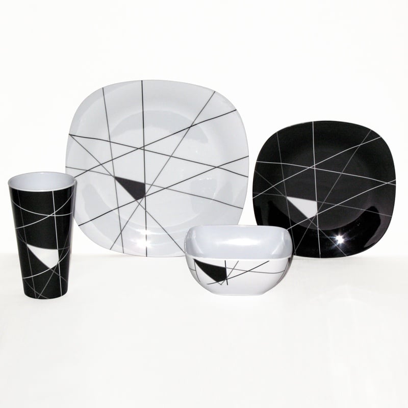 1689 Black & White Design Melamine Dinner Set